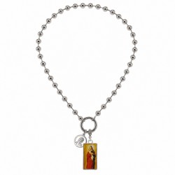 Collier avec pendentif en argent représentant la Vierge Marie. Émail et perles