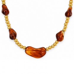 Collar Con Cuentas Marrones Y Cuentas Redondas Doradas