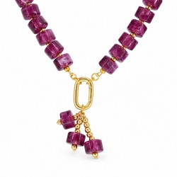 Collana con Cubetti Trasparenti Fucsia e Anello Dorato