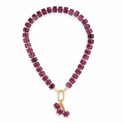 Collana con Cubetti Trasparenti Fucsia e Anello Dorato
