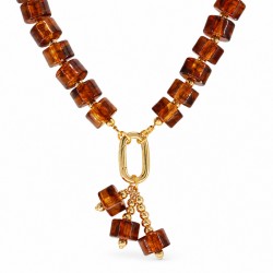 Collana con Cubetti Trasparenti Marroni e Anello Dorato