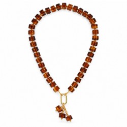 Collana con Cubetti Trasparenti Marroni e Anello Dorato
