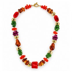 Necklace with Multicolor Irregular Beads & Gold Accents