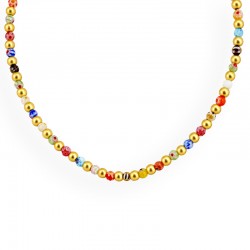 Collana con Piccole Perline Multicolori e Perline Rotonde Dorate