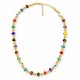 Collier avec perles « œil maléfique » multicolores et perles rondes dorées