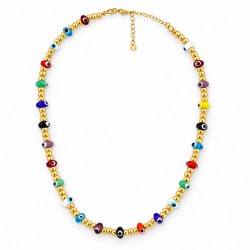Collar Con Cuentas Multicolores Con El Símbolo Del «Ojo Malvado» Y Cuentas Redondas Doradas