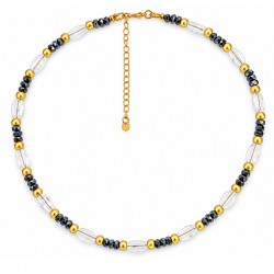 Collana con Perline Ovali Trasparenti e Cristalli Grigi