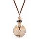 Necklace with a Beige Ceramic Pendant & Beads on Brown Cord