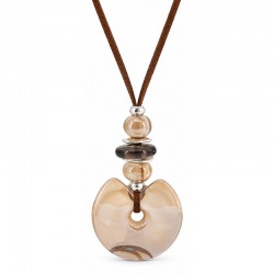 Collana con Ciondolo in Ceramica Beige e Perline su Cordoncino Marrone