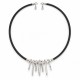 Collier avec barrettes pendantes en argent et perles sur cordon noir