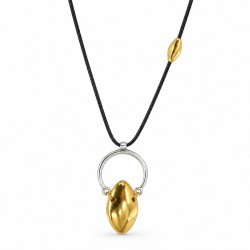Collar Con Semicírculo De Plata Y Colgante En Forma De Gota De Oro Sobre Cordón Negro