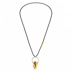 Collar Con Semicírculo De Plata Y Colgante En Forma De Gota De Oro Sobre Cordón Negro