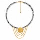 Collier avec Hématite et Pièce en Forme d’Abeille Dorée avec Maillons Drapés