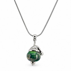 Collana con Perla in Ceramica Verde e Cappuccio in Argento