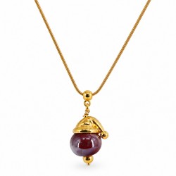 Collana con Perla in Ceramica Bordeaux e Cappuccio Dorato