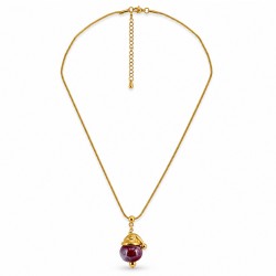 Necklace with a Bordeaux Ceramic Bead & Gold Cap