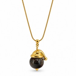 Collana con Perla in Ceramica Marrone e Cappuccio Dorato