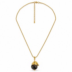 Collana con Perla in Ceramica Marrone e Cappuccio Dorato