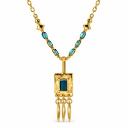 Collana con smalto turchese e ciondolo geometrico dorato