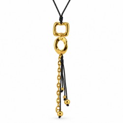 Necklace with Gold Rings & Drops on Black Cord