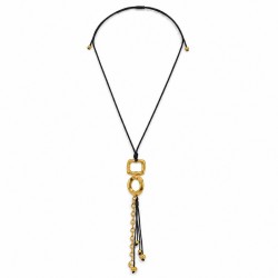 Collier avec Anneaux Dorés et Pendentifs en Forme de Gouttes sur Cordon Noir