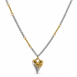 Collana con Cuore Bicolore e Barre Dorate su Catena