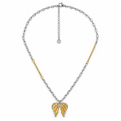 Necklace with Two-Tone Wings & Gold Bars on Chain