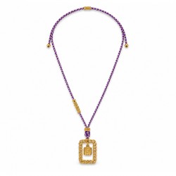 Collana con Farfalla Dorata e Cordoncino Intrecciato Viola