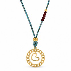 Collier avec Cordon Tressé Multicolore et Breloque Cœur Dorée