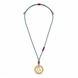 Collana con Cordoncino Intrecciato Multicolore e Ciondolo a Forma di Cuore Dorato