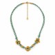 Collier avec Cordon Vert et Breloques en Forme de Cœur. d'Anneau et d'Étoile Dorés