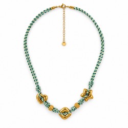 Necklace with Green Cord & Gold Heart, Ring & Star Charms
