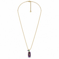 Collier avec pendentif rectangulaire violet et chaîne en or fin