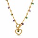 Collana con Perline Multicolori e Cuore Dorato con Strass