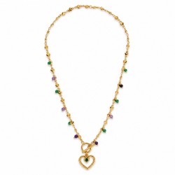 Collar Con Cuentas Multicolores Y Un Corazón Dorado Con Strass