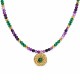 Necklace with Green-Purple Beads & Gold Medallion
