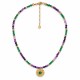 Necklace with Green-Purple Beads & Gold Medallion