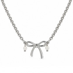 Collier avec nœud argenté et perles blanches suspendues