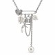 Collana con Spilla a Forma di Cuore Argentata di Sicurezza e Perle Pendenti