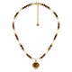 Collar Con Cuentas Marrones Y Blancas Y Medallón Ovalado Marrón