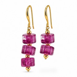 Orecchini Dorati con Perline Acriliche Fucsia