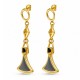 Pendientes de Oro con Formas Geométricas y Abanico Negro