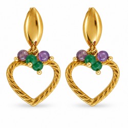 Boucles d'oreilles en acier inoxydable avec cœur et perles violet-vert