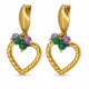 Stainless Steel Earrings with Heart & Purple-Green Beads
