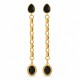 Stainless Steel Earrings with Black Enamel & Long Chain