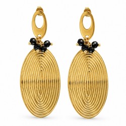 Pendientes Ovalados De Acero Inoxidable Con Cuentas De Cristal Negro