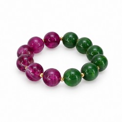 Pulsera con cuentas verde-moradas y cuentas redondas doradas