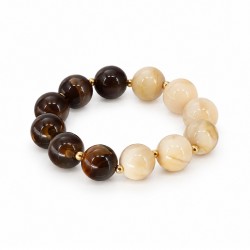 Bracelet with Brown-Beige Beads & Gold Round Beads