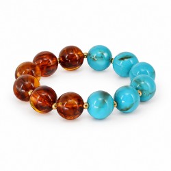 Pulsera Con Cuentas De Color Ámbar Y Turquesa Y Cuentas Redondas Doradas