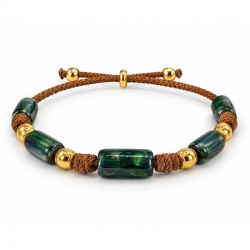 Bracciale con Tubicini Verdi Perlati e Perline Dorate